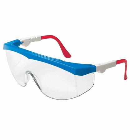 MCR SAFETY Glasses, TK1 Blue/White/Red Frame, Clear UV-AF, 12PK TK130AF